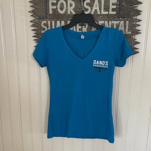 Dano’s Dangerous Tequila V-Neck Shirt Teal Women’s Size M